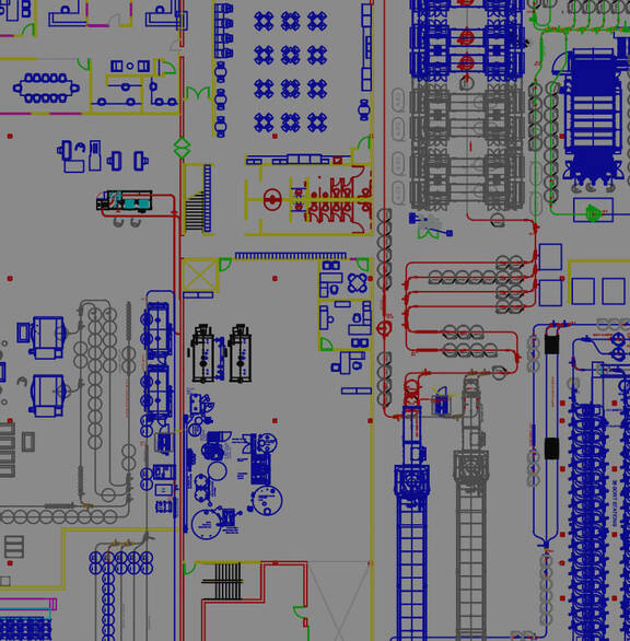 Color code layout of a linen cleaning plant